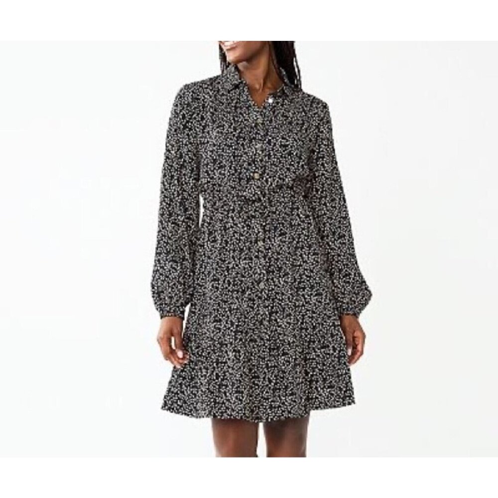 NEW‎ Draper James Womans Plus 1X Button Front Dress Drawstring Waist Long Sleeve